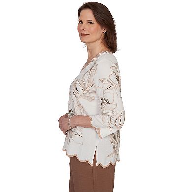 Women's Alfred Dunner Embroidered Floral V-Neck Textured Top