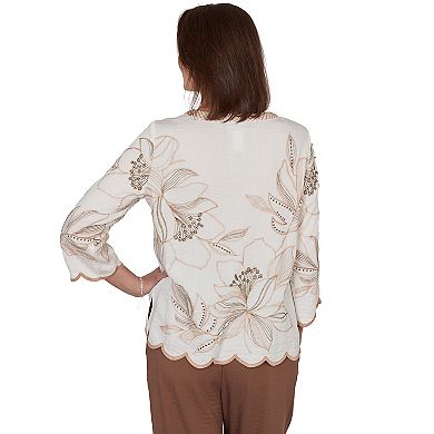 Women's Alfred Dunner Embroidered Floral V-Neck Textured Top