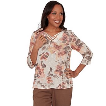 Women's Alfred Dunner Embellished Neck Floral Top