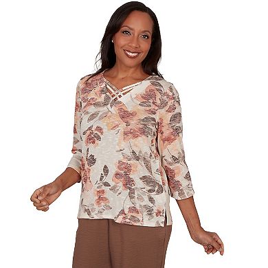 Women's Alfred Dunner Embellished Neck Floral Top