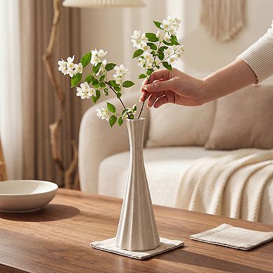 Modern Ceramic Vase for Home DecorTall Matte Flower Vase, Ribbed Textured Decorative Vase for Table