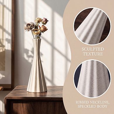Modern Ceramic Vase for Home DecorTall Matte Flower Vase, Ribbed Textured Decorative Vase for Table