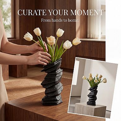 Modern Ceramic Vase for Home Decor Tall Matte White Ribbed Flower Vase, Large Vase for Table