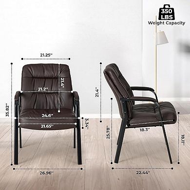 PU Leather Office Guest Chair with Padded Arms, Comfortable High Back Reception Chair