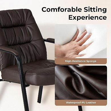 PU Leather Office Guest Chair with Padded Arms, Comfortable High Back Reception Chair
