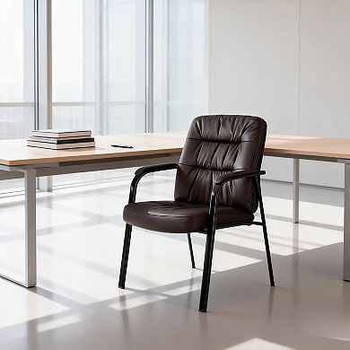 PU Leather Office Guest Chair with Padded Arms, Comfortable High Back Reception Chair