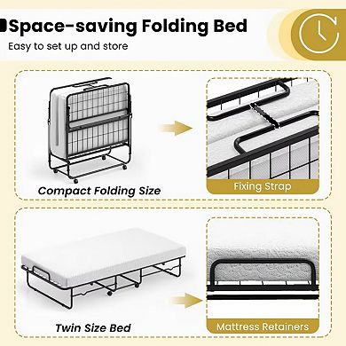 Folding Bed with Memory Foam Mattress, Portable Rollaway Bed with Metal Frame