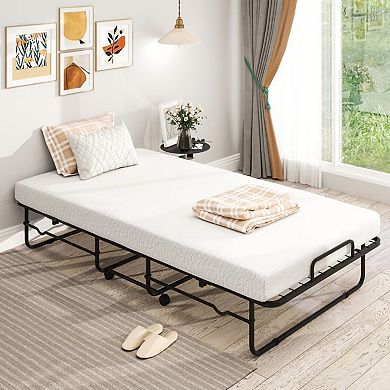 Folding Bed with Memory Foam Mattress, Portable Rollaway Bed with Metal Frame