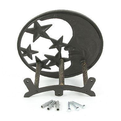 Cast Iron Crescent Moon and Stars Wall Mounted Garden Hose Holder Bronze Finish