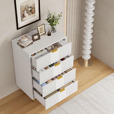 ANIXOL Modern Fluted Tall Dresser with 4 Drawers