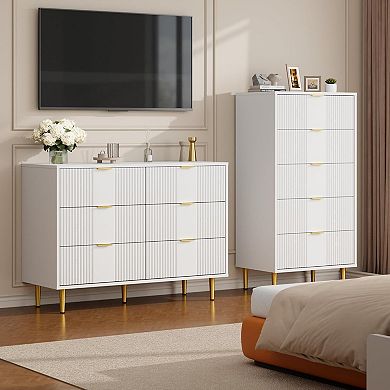 ANIXOL Modern Fluted Tall Dresser with 4 Drawers
