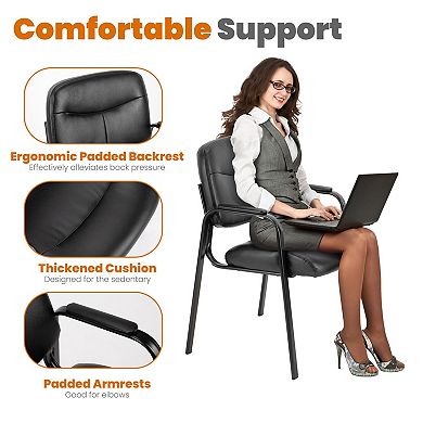 PU Leather Office Guest Chair with Padded Arms, Conference Room Reception Chair