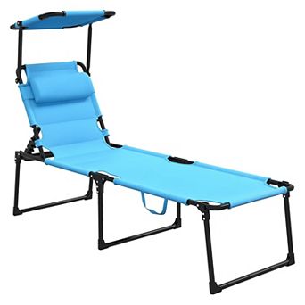 Outdoor Chaise Lounge chair, Adjustable Lounge Chair with Sunshade Roof for Beach, Camping, Hiking