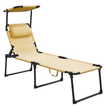 Outdoor Chaise Lounge chair, Adjustable Lounge Chair with Sunshade Roof for Beach, Camping, Hiking