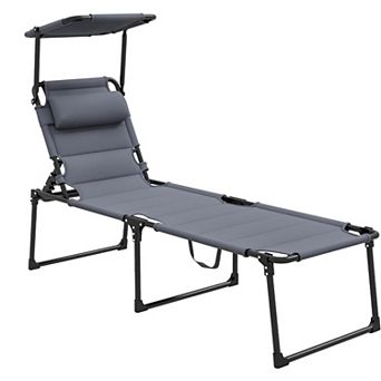 Outdoor Chaise Lounge chair, Adjustable Lounge Chair with Sunshade Roof for Beach, Camping, Hiking