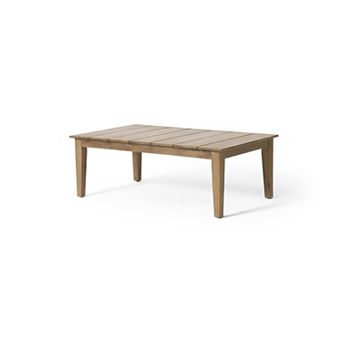 Acacia Wood Outdoor Coffee Table Rustic Light Brown Table with Slat Top & Block Legs