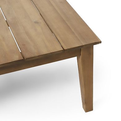 Acacia Wood Outdoor Coffee Table Rustic Light Brown Table with Slat Top & Block Legs