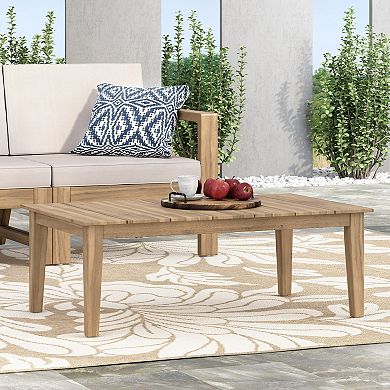 Acacia Wood Outdoor Coffee Table Rustic Light Brown Table with Slat Top & Block Legs