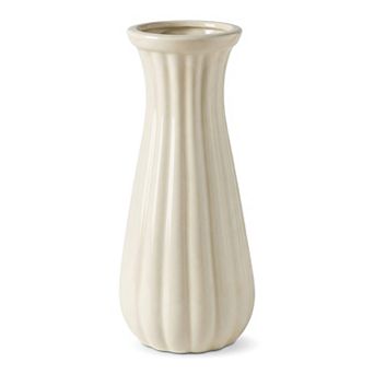 Modern Ceramic Flower Vase Matte Ribbed Cylinder Vase Boho Vases 3.5"L x 3.5"W x 8.0"H