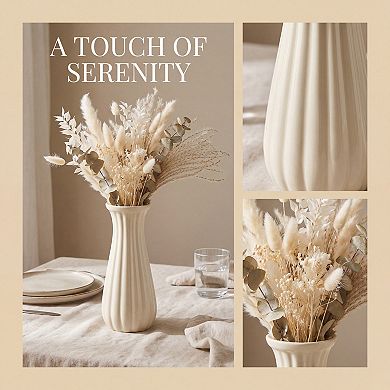 Modern Ceramic Flower Vase Matte Ribbed Cylinder Vase Boho Vases 3.5"L x 3.5"W x 8.0"H