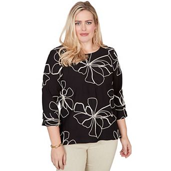 Women's Alfred Dunner Flower Soutache Three Quarter Sleeve Top