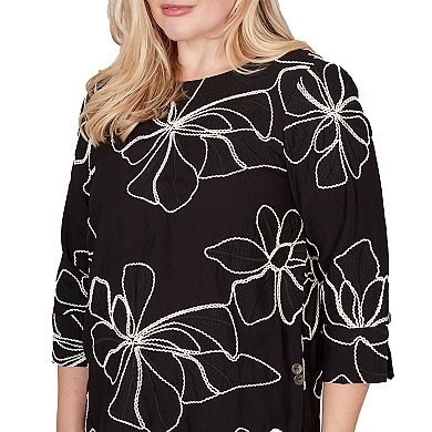 Women's Alfred Dunner Flower Soutache Three Quarter Sleeve Top