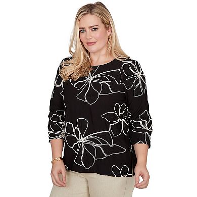 Women's Alfred Dunner Flower Soutache Three Quarter Sleeve Top