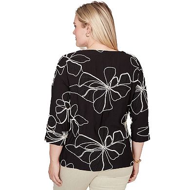 Women's Alfred Dunner Flower Soutache Three Quarter Sleeve Top