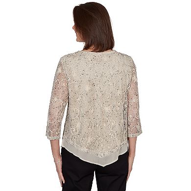 Women's Alfred Dunner Popcorn Mesh Pointed Hem Top with Necklace