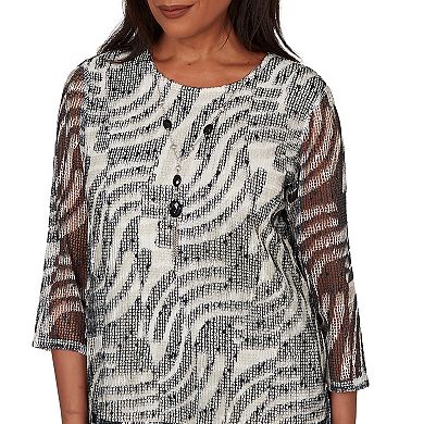 Women's Alfred Dunner Animal Popcorn Embellished Top with Necklace