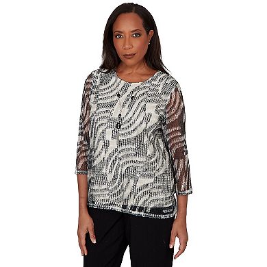 Women's Alfred Dunner Animal Popcorn Embellished Top with Necklace