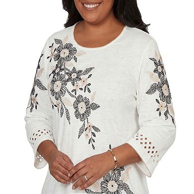 Women's Alfred Dunner Floral Embroidered Textured Top