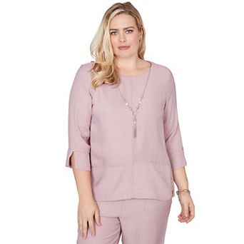 Women's Alfred Dunner Textured Spliced Rose Top with Necklace