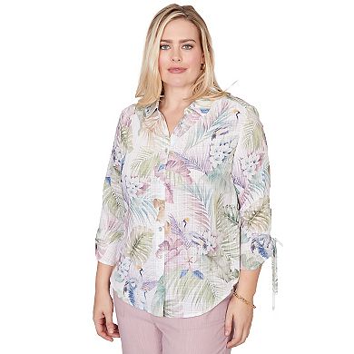 Women's Alfred Dunner Tropical Button Front Tie Sleeve Top