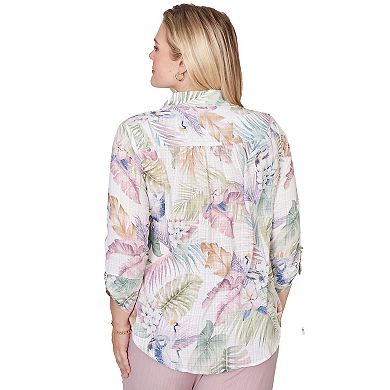 Women's Alfred Dunner Tropical Button Front Tie Sleeve Top