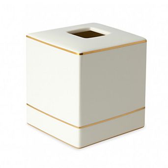 Embossed Porcelain Tissue Box Cover in Cream with Gold Trim Decorative Square Holder