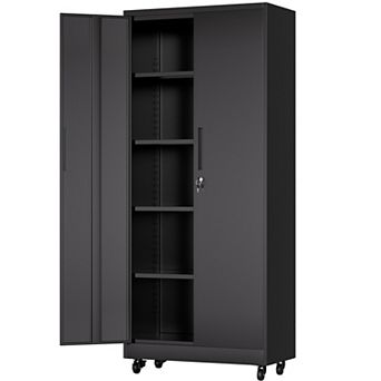 71'' Heavy Duty Metal Storage Cabinet with Wheels, Lockable Cabinet for Garage Office