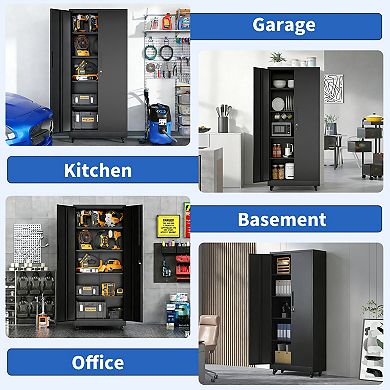 71'' Heavy Duty Metal Storage Cabinet with Wheels, Lockable Cabinet for Garage Office