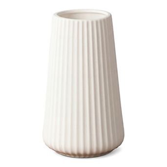 Modern Ceramic Vase Matte Ribbed Flower Vase, Wide Opening Chubby Vase 3.5"L x 3.5"W x 5.9"H