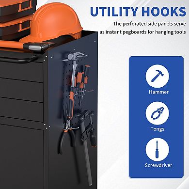 34.3'' Metal Storage Locker Cabinet, Tool Organizer with Wheels & 3 Drawers for Garage Office