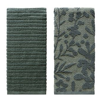 Mingle & Co. 2 pc Carved Leaves Terry Kitchen Towel Set