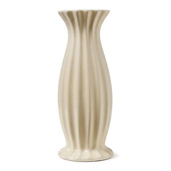 Modern Ceramic Flower Vase Matte Ribbed Cylinder Vase Boho Vases 2.9"L x 2.9"W x 7.9"H