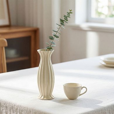 Modern Ceramic Flower Vase Matte Ribbed Cylinder Vase Boho Vases 2.9"L x 2.9"W x 7.9"H