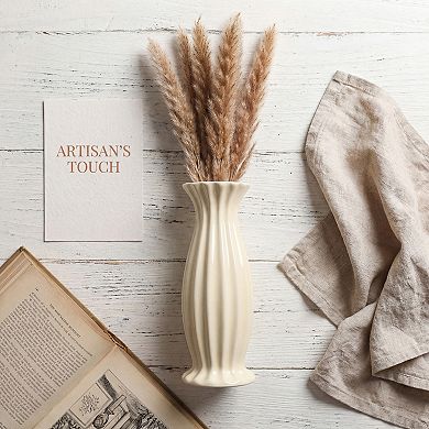 Modern Ceramic Flower Vase Matte Ribbed Cylinder Vase Boho Vases 2.9"L x 2.9"W x 7.9"H