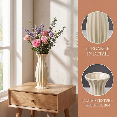 Modern Ceramic Flower Vase Matte Ribbed Cylinder Vase Boho Vases 2.9"L x 2.9"W x 7.9"H