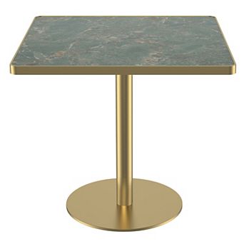 WOW PIONEER Modern Round Dining Table with Faux Marble Top and Metal Base