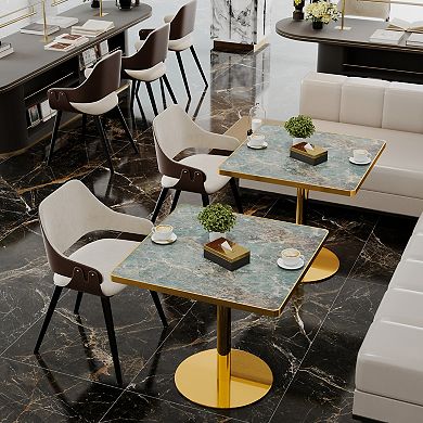 WOW PIONEER Modern Round Dining Table with Faux Marble Top and Metal Base