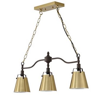 3-Light Modern Farmhouse Linear Chandelier with Gold Metal Flared Shades