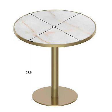 WOW PIONEER Modern Round Dining Table with Glossy Stone Top and Metal Frame