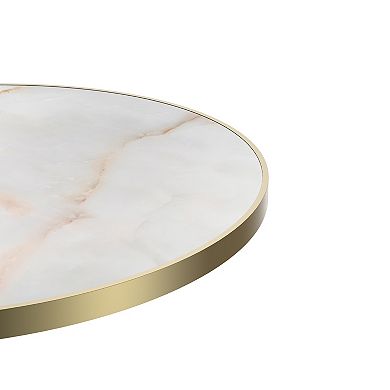 WOW PIONEER Modern Round Dining Table with Glossy Stone Top and Metal Frame